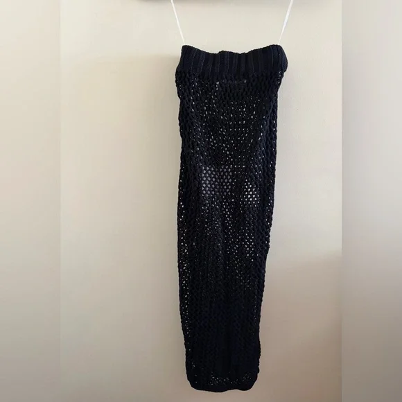 Beach Riot Black Crochet Maxi Swim Coverup Skirt with Side Slit - Picture 3 of 4